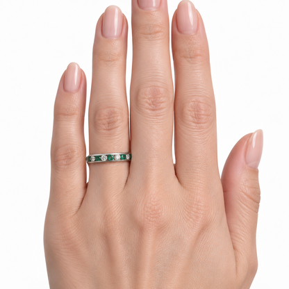 Platinum Emerald & Diamond Eternity Band