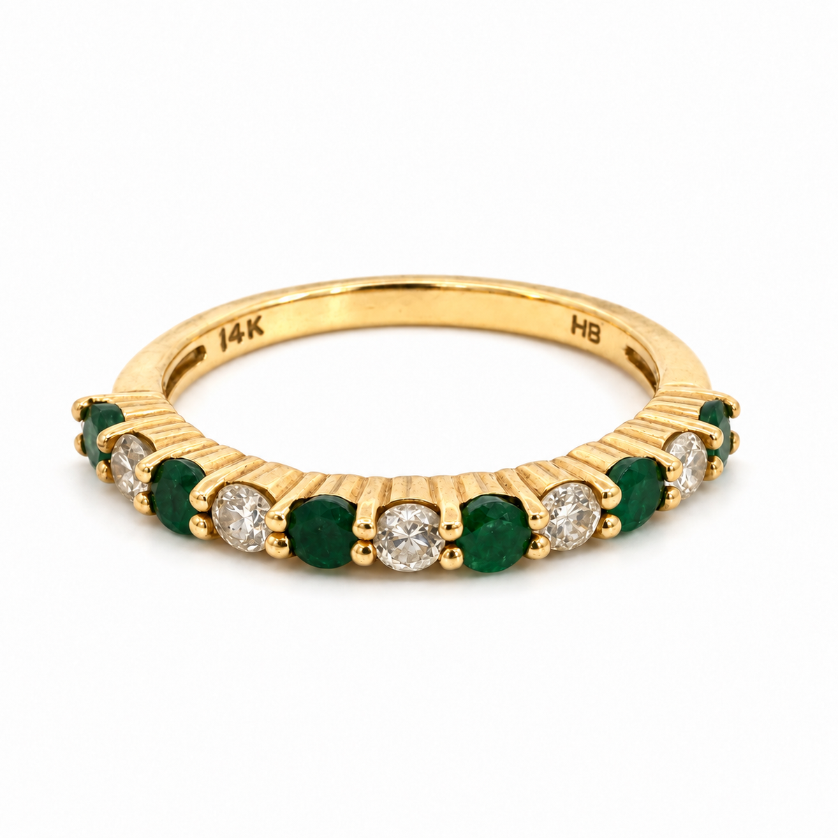 14K Yellow Gold Emerald and Diamond Stacking Ring