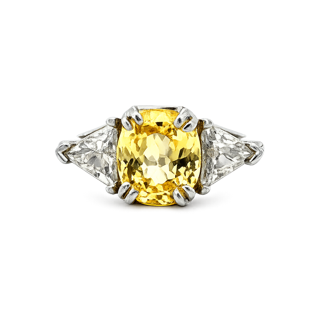 Platinum Yellow Sapphire & Trillion Diamond Three-Stone Ring