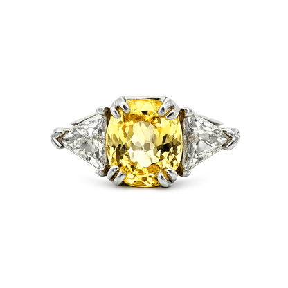 Platinum Yellow Sapphire & Trillion Diamond Three-Stone Ring