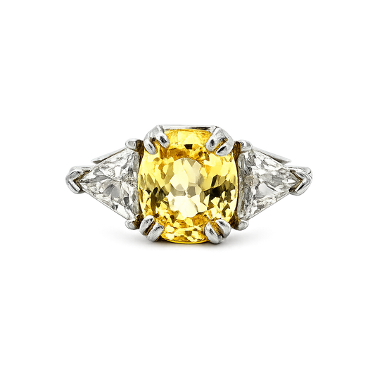Platinum Yellow Sapphire & Trillion Diamond Three-Stone Ring