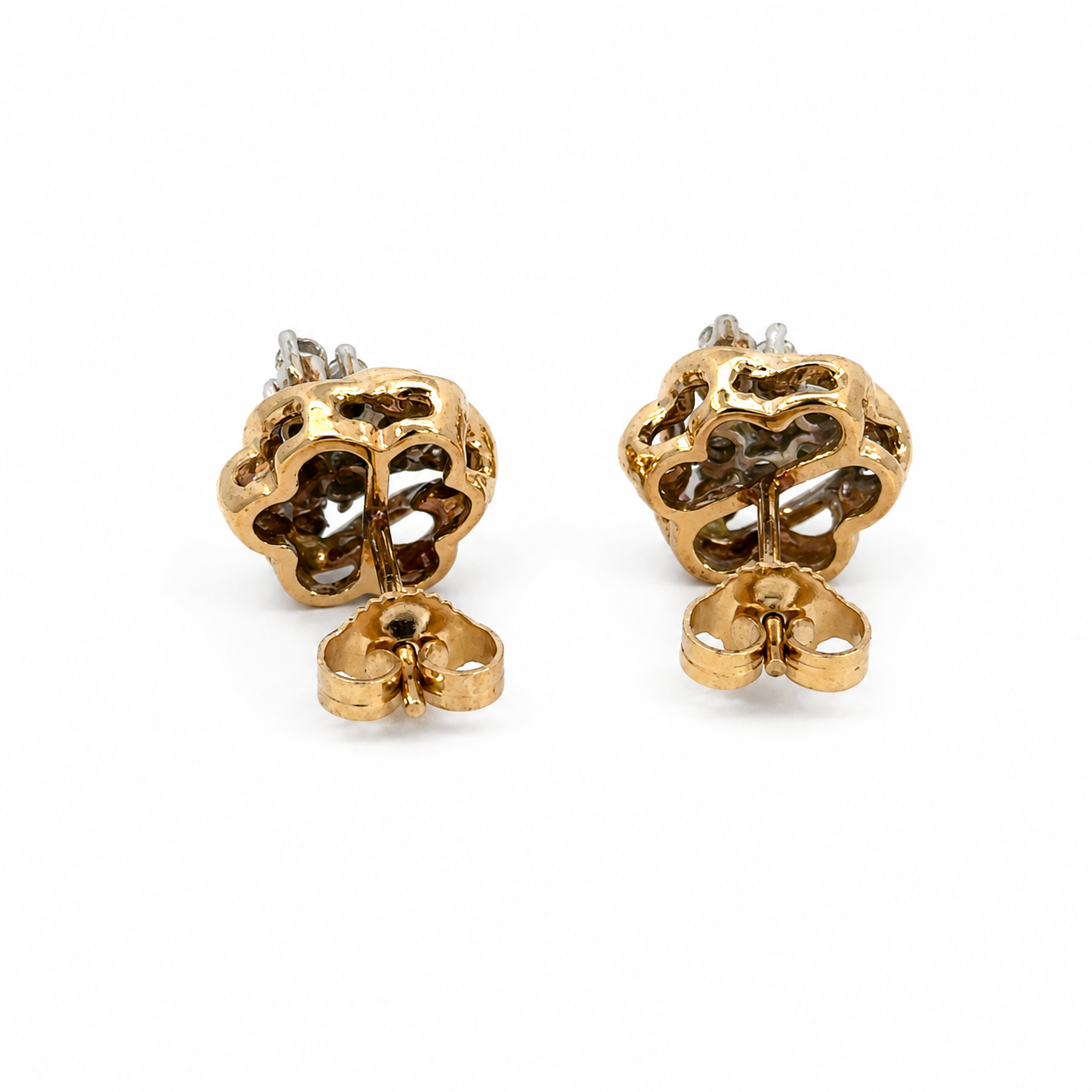 Vintage 14K Yellow Gold Diamond Star Cluster Stud Earrings