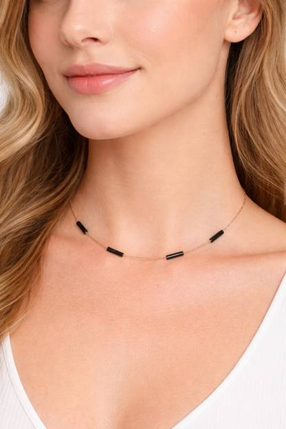 Modern Yellow Gold & Onyx Bar Necklace