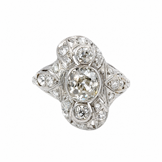 Antique Platinum Old Cut Diamond Ring with Rose Cut Diamonds