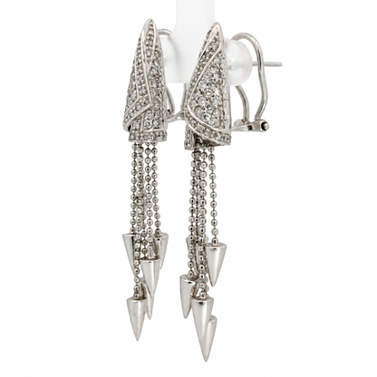 14K White Gold Diamond Tassel Earrings