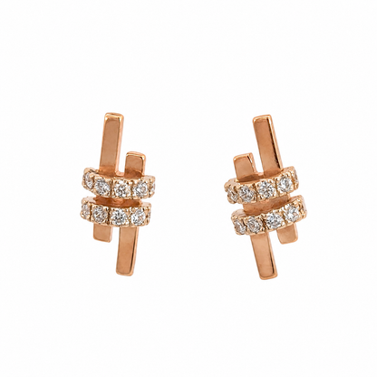 Vintage Russian 14K Rose Gold Diamond Geometric Earrings