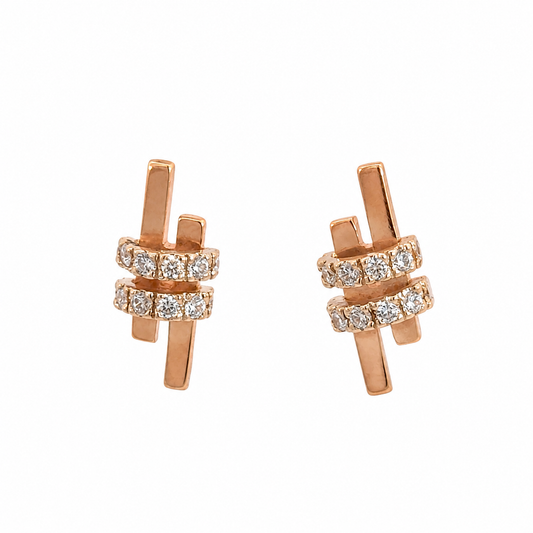 Vintage Russian 14K Rose Gold Diamond Geometric Earrings