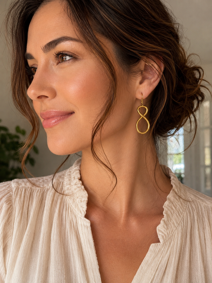 Italian 18K Gold Infinity Loop Dangle Earrings, Elegant Statement