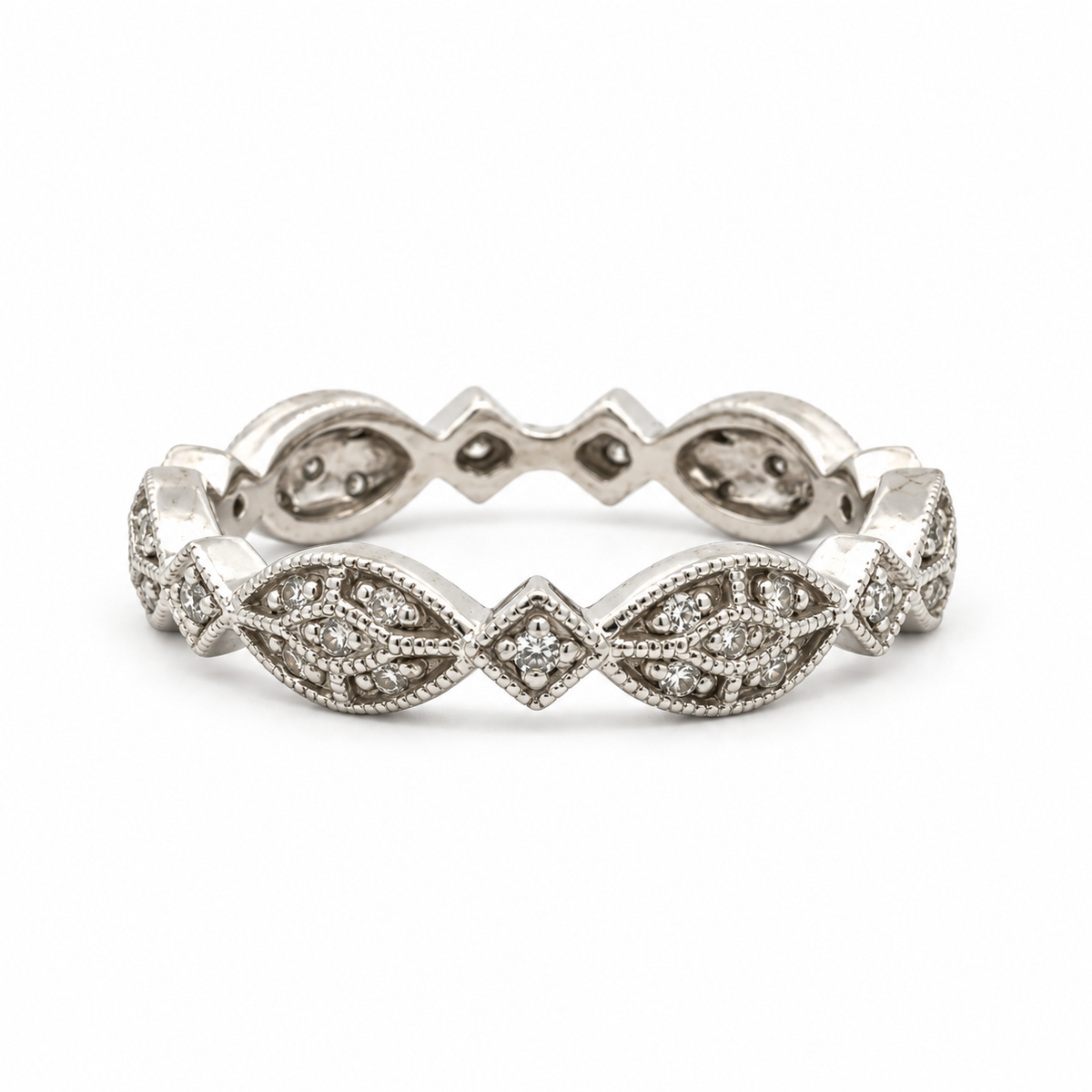 Gabriel & Co. 14K White Gold Diamond Leaf Motif Band