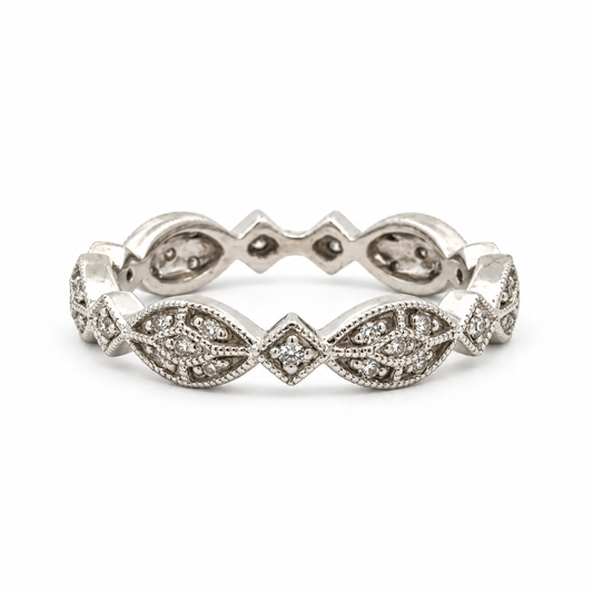 Gabriel & Co. 14K White Gold Diamond Leaf Motif Band