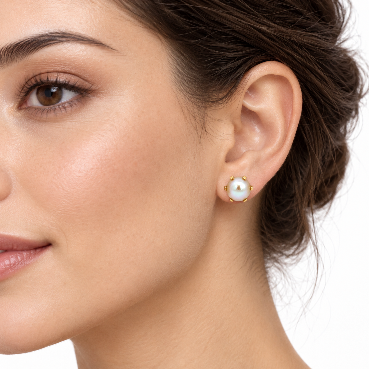 Yellow Gold 7mm Pearl Six-Prong Post Earrings