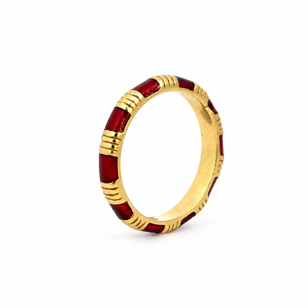 18K Yellow Gold Red Enamel Band Ring