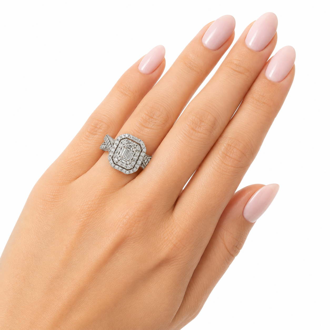 14K White Gold Diamond Double Halo Ring