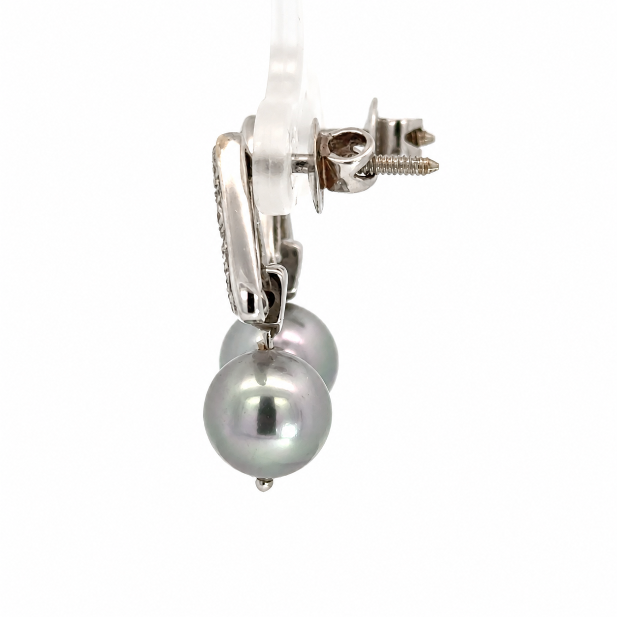 18K White Gold Diamond & Blue Pearl Drop Earrings