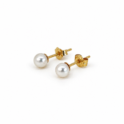 Petite 4mm Pearl Stud Earrings in Yellow Gold