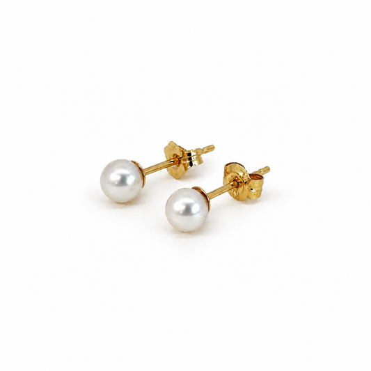 Petite 4mm Pearl Stud Earrings in Yellow Gold
