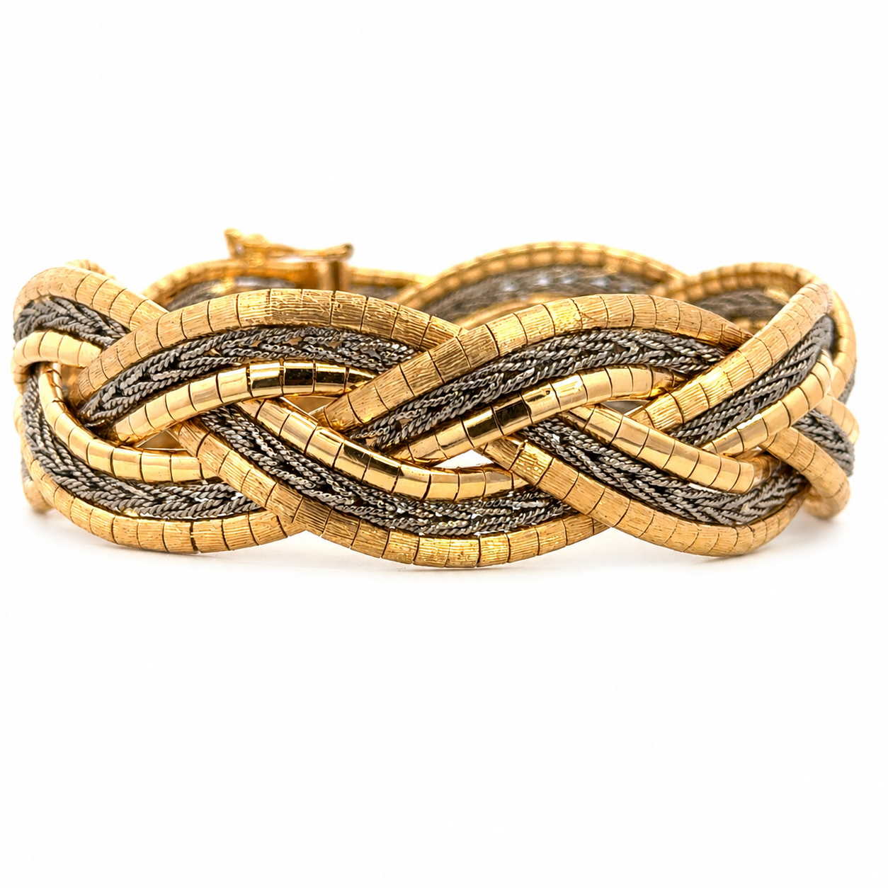 Vintage Retro 18K Rose & White Gold Braided Bracelet