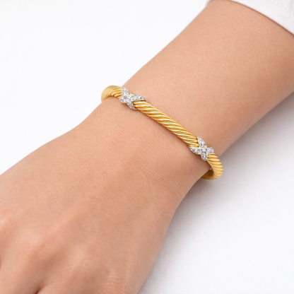 14K Yellow Gold Diamond Twisted Cable Bangle Bracelet
