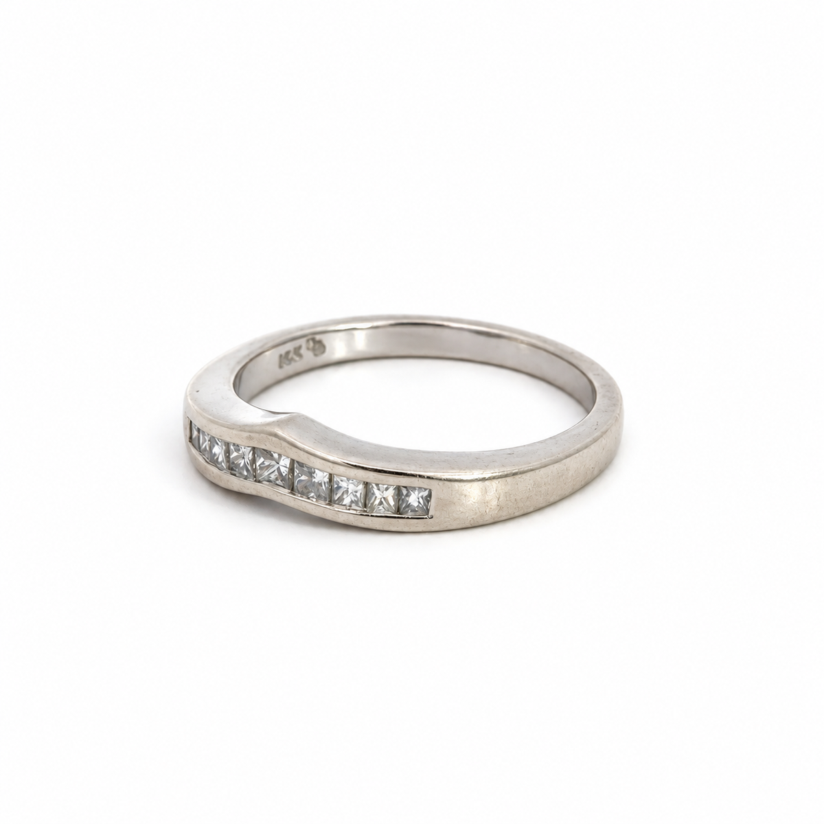 14K White Gold Square Diamond Contoured Band