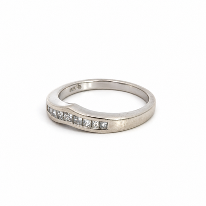 14K White Gold Square Diamond Contoured Band