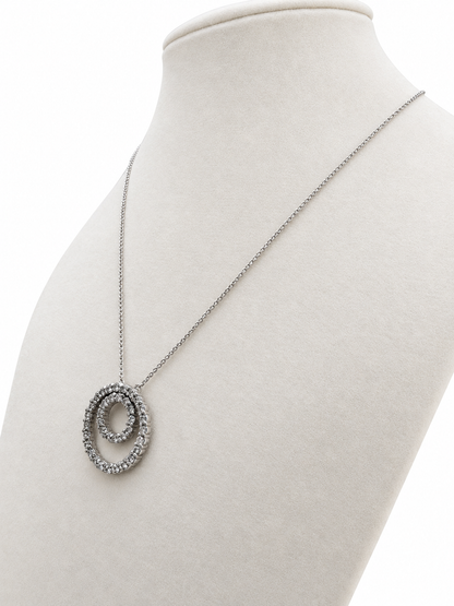 14K White Gold Diamond Double Circle Pendant Necklace, 16.5 Inches