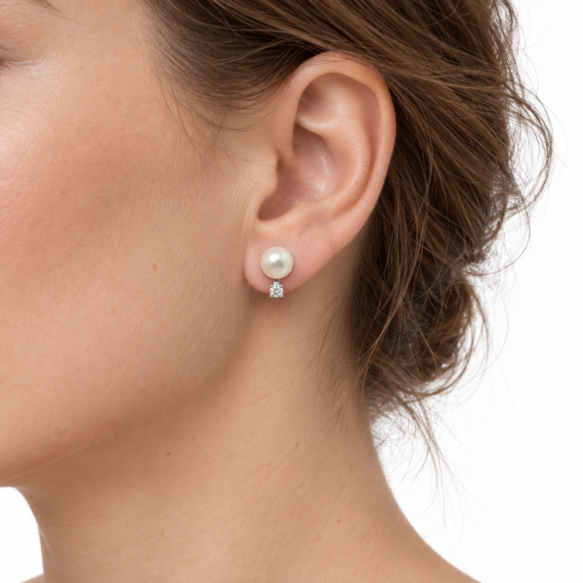Elegant 14K White Gold Pearl Diamond Post Earrings