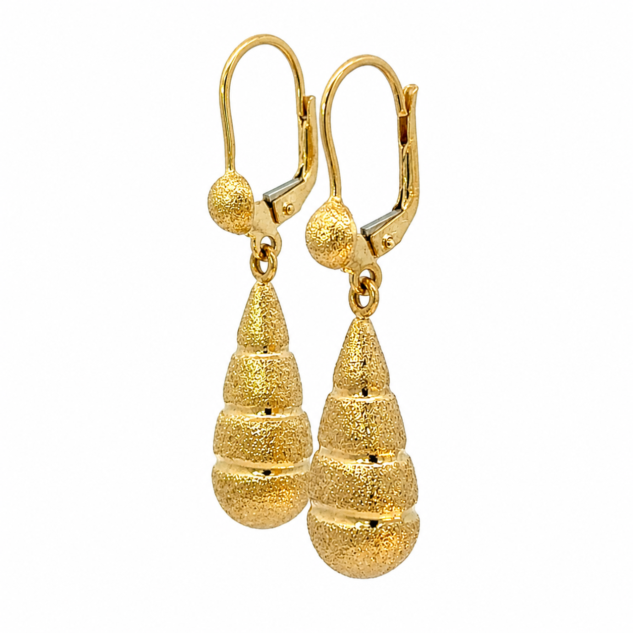 14K Gold Matte Textured Teardrop Dangle Earrings