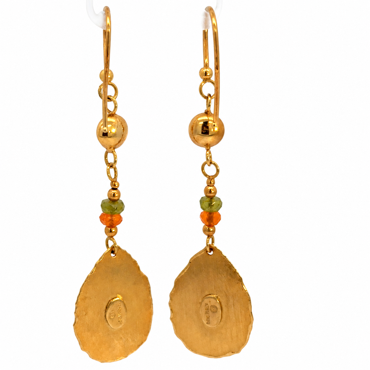 Italian 14K Yellow Gold Gemstone Teardrop Earrings