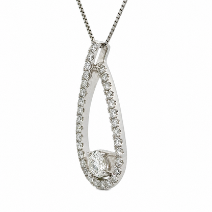 14K White Gold Diamond Drop Necklace with Box Chain