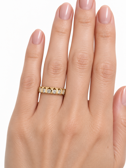 14K Yellow Gold Seven-Diamond Band Ring