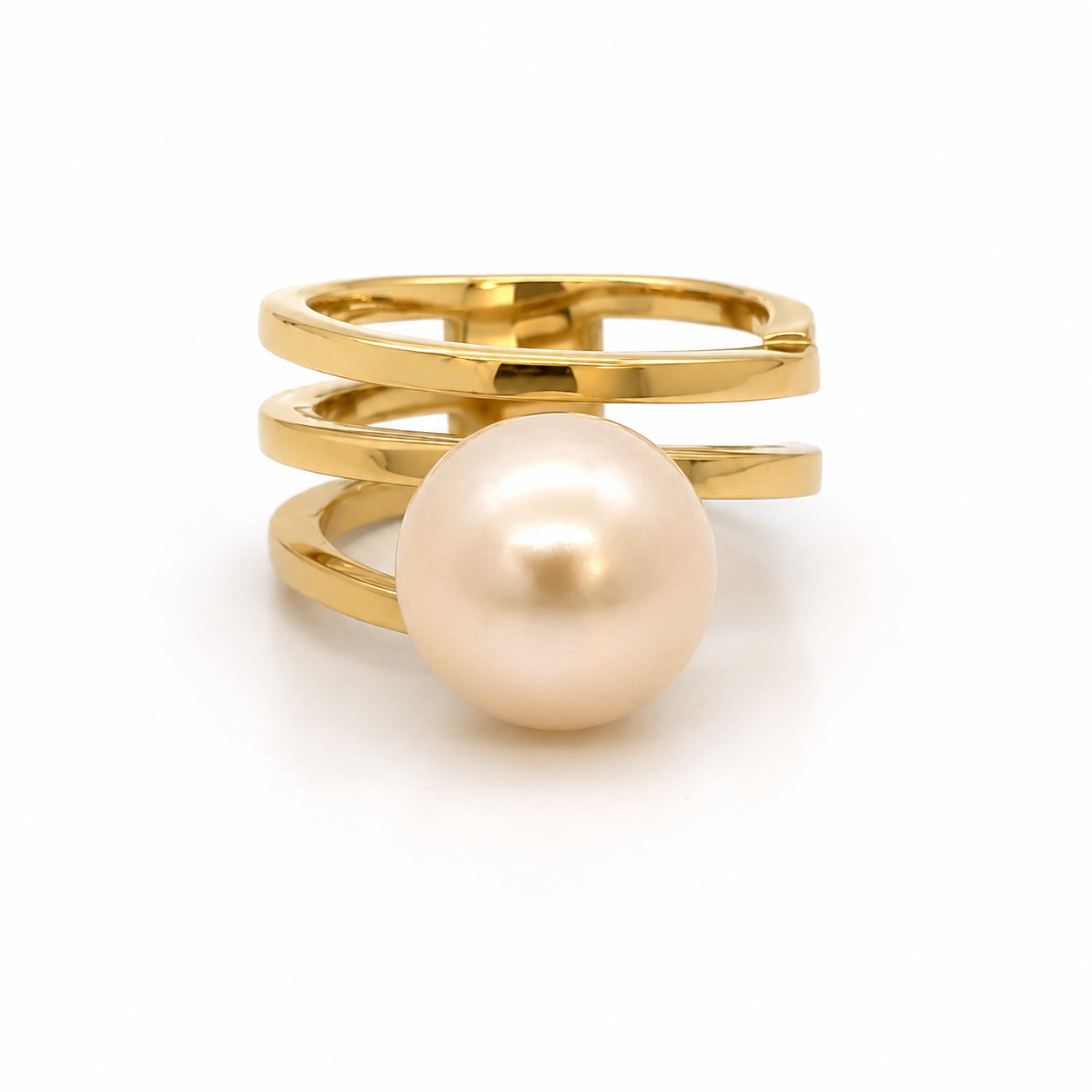Vintage 18K Yellow Gold Natural Pearl Modernist Ring