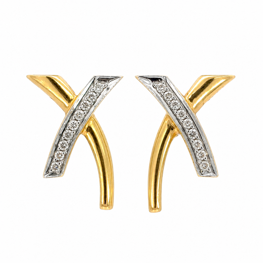 14K Yellow Gold Diamond X-Motif Earrings