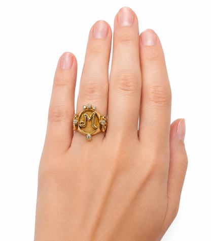 18K Yellow Gold Diamond Initial “M” Ring