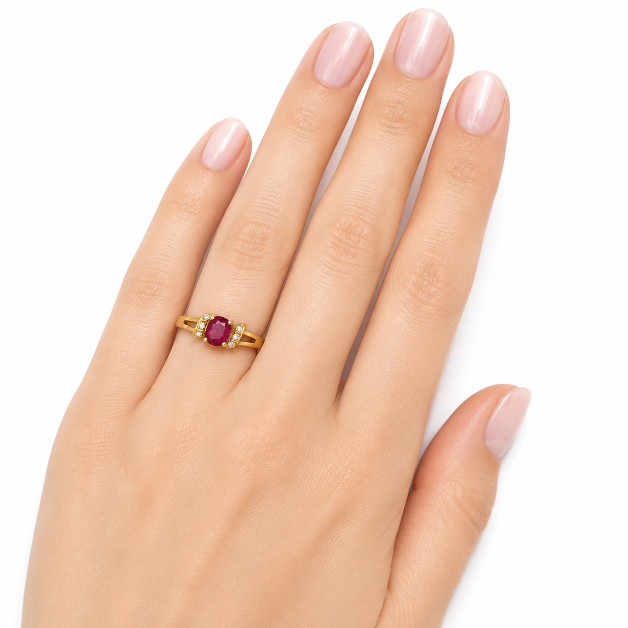 14K Gold Vintage Oval Ruby & Diamond Ring