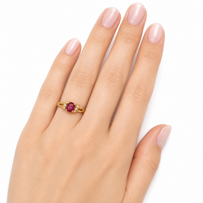 14K Gold Vintage Oval Ruby & Diamond Ring