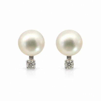 Elegant 14K White Gold Pearl Diamond Post Earrings