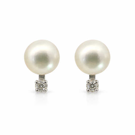 Elegant 14K White Gold Pearl Diamond Post Earrings