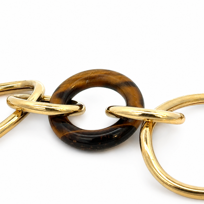 Vintage 18K Yellow Gold & Tiger’s Eye Mixed-Link Toggle Bracelet