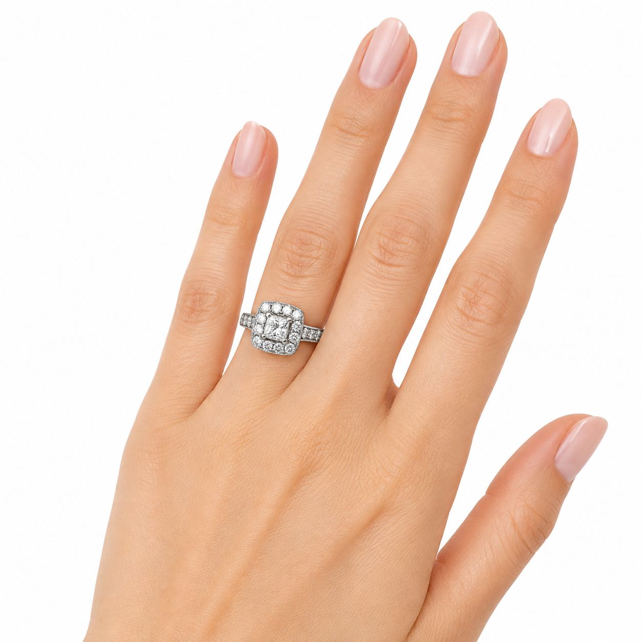 14K White Gold Diamond Halo Estate Ring – Filigree Vintage