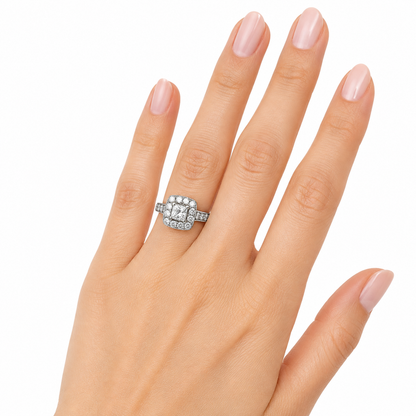 14K White Gold Diamond Halo Estate Ring – Filigree Vintage