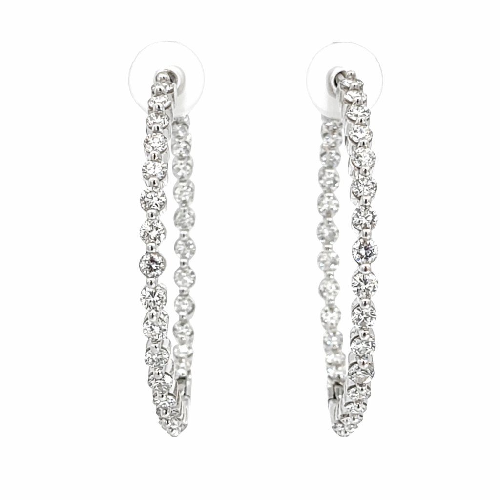 14K White Gold Diamond Hoop Earrings