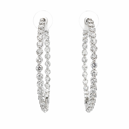 14K White Gold Diamond Hoop Earrings