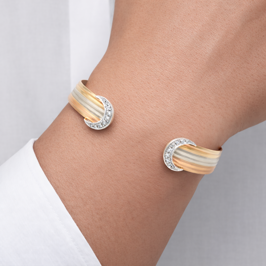 18K Tri-Color Gold Diamond Bangle Bracelet