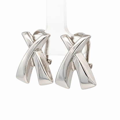 14K White Gold Sculptural X Earrings