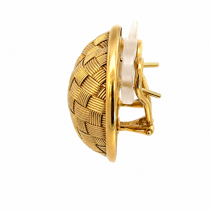 14K Yellow Gold Italian Basket Weave Domed Earrings