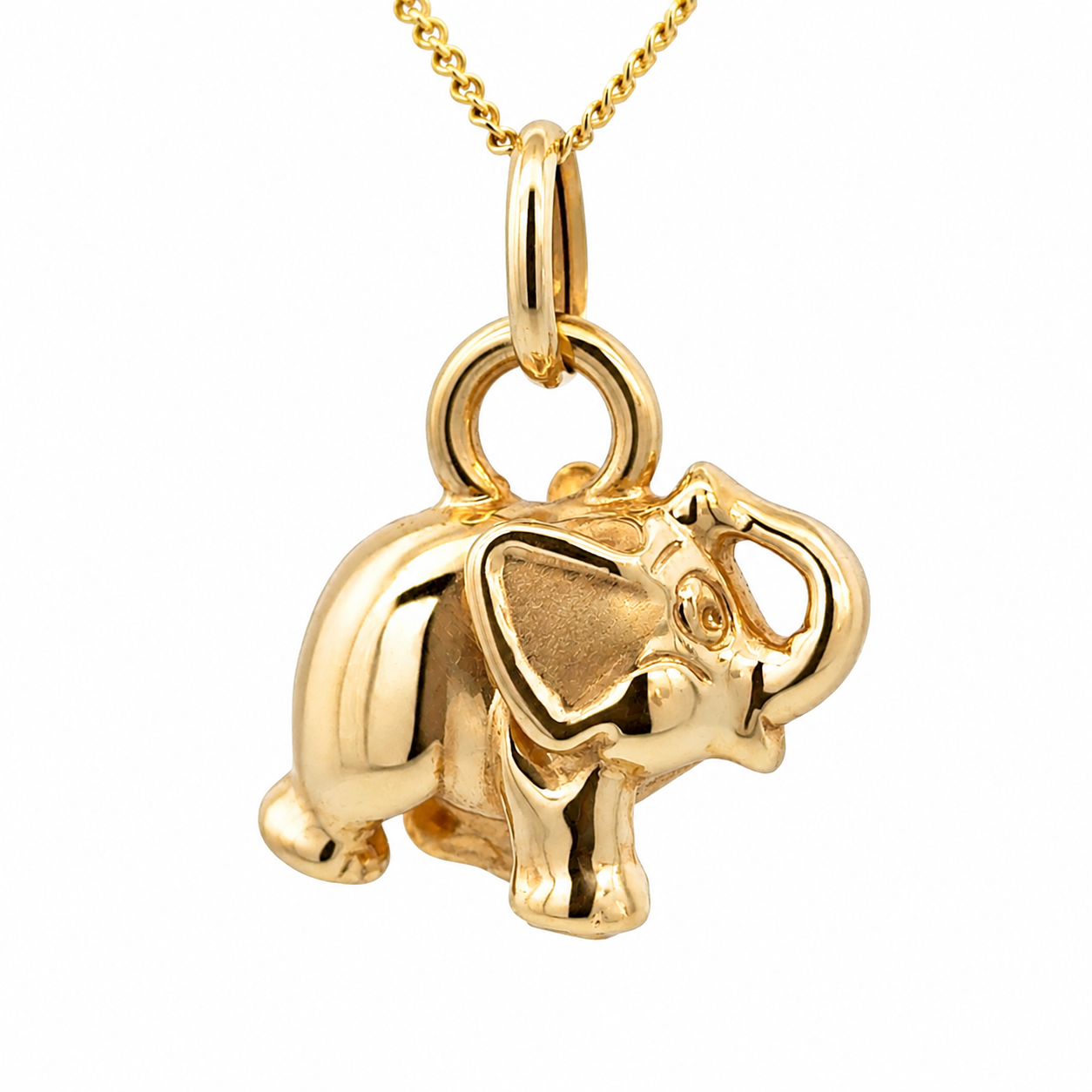 Vintage 14K Yellow Gold Elephant Pendant Raised Trunk Lucky Charm