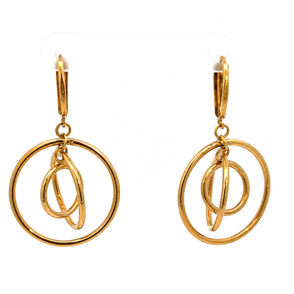 14K Yellow Gold Triple Circle Drop Earrings