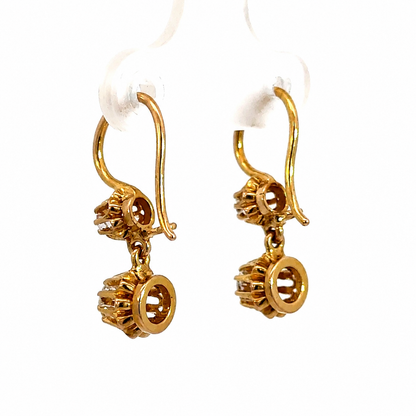 Russian-Made 14K Yellow Gold Rose-Cut Diamond Floral Drop Earrings