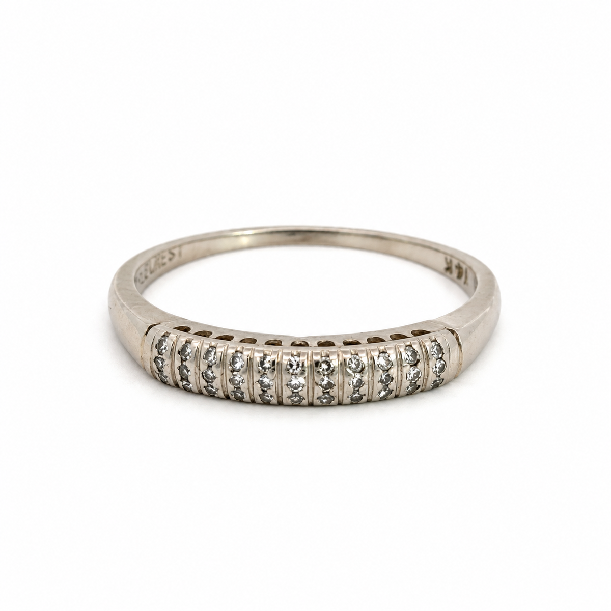Vintage 14K White Gold Ribbed Diamond Band