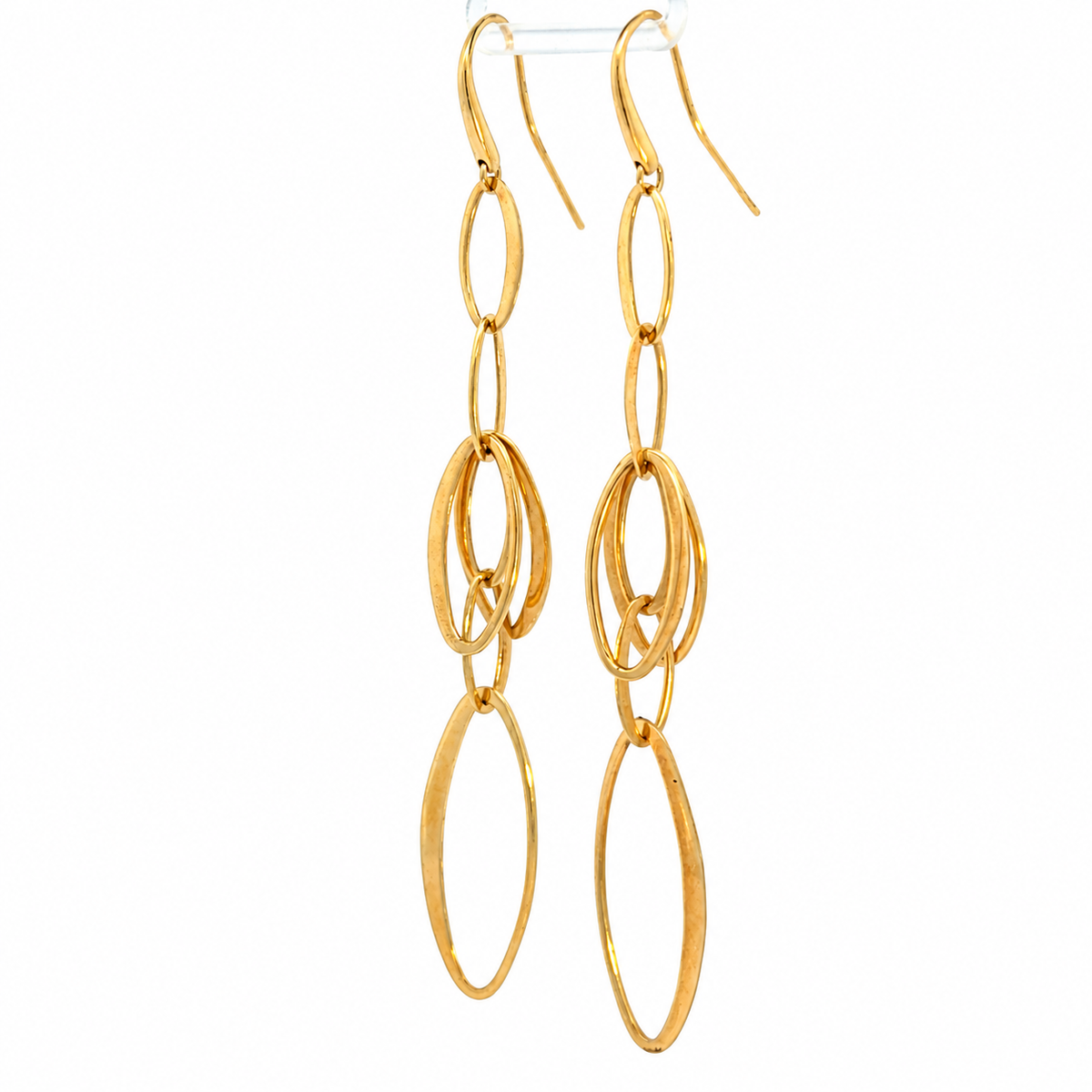18K Yellow Gold Italian Long Oval Link Drop Earrings